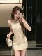 French-Style Gold-Button Chanel-Inspired Dress for Women, 2025 Summer New Sleeveless Waist-Cinching Slim-Fit Bodycon Short Dress