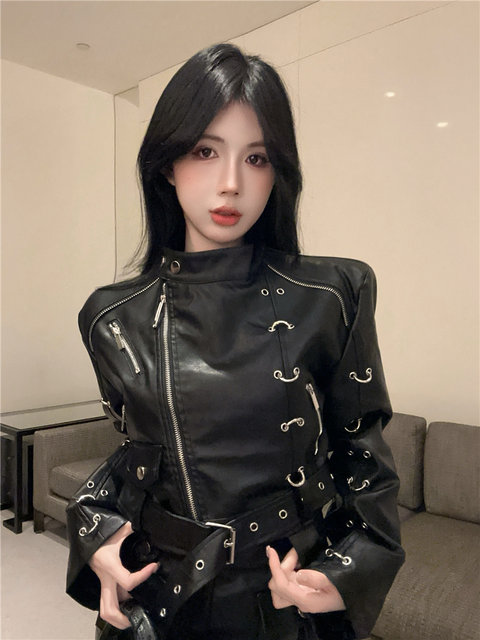 Stylish American-Style Biker Jacket with Heavy-Duty Design, 2025 Autumn/Winter New Slim-Fit Leather Jacket for Women