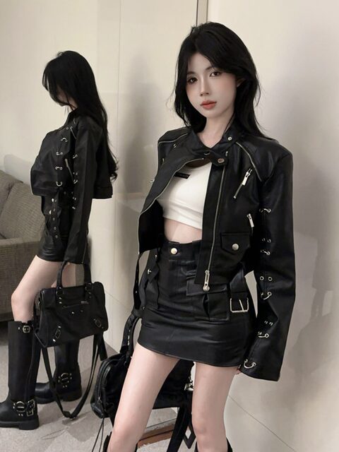Stylish American-Style Biker Jacket with Heavy-Duty Design, 2025 Autumn/Winter New Slim-Fit Leather Jacket for Women