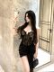 Sexy Hot Girl Black Slim-Fitting Hollow-Out Tube Top Dress with High-End Feel, Ribbon Dress, New Summer Short Dress with Chest Pads