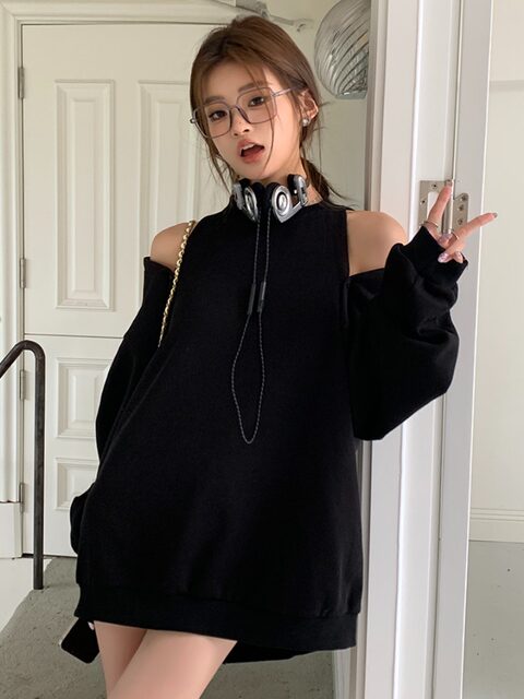 Trendy Off-Shoulder Sweatshirt for Women, 2025 Spring New Style, Sweet and Spicy, Loose and Versatile, Slimming, Lazy Style Top