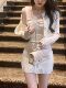 Elegant and Sophisticated Hand-Stitched Rhinestone Knit Cardigan Jacket for Women, Stylish and Trendy Dress Set