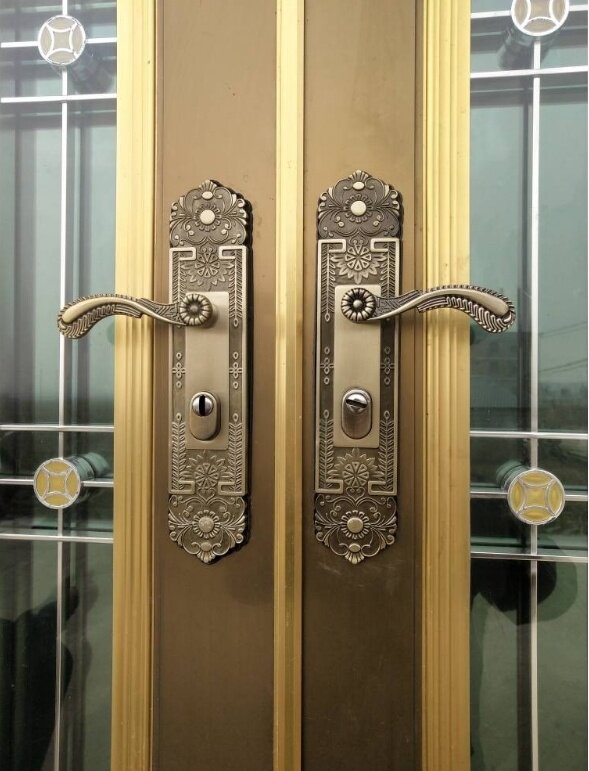 Old-fashioned rops gold double door lock handle door lock aluminum alloy door lock anti-theft door lock green bronze door lock