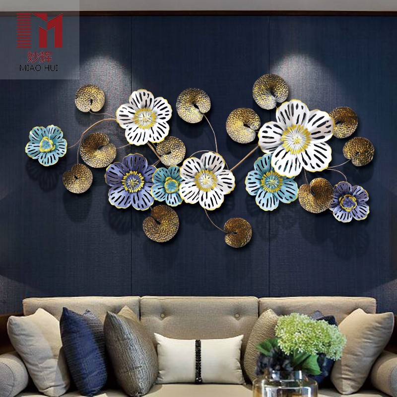 New Chinese Metal Lotus Lotus Wall-mounted Wall Decoration Sofa Background Wall Pendant Creative Wall Accessories Soft-mounted Decorations