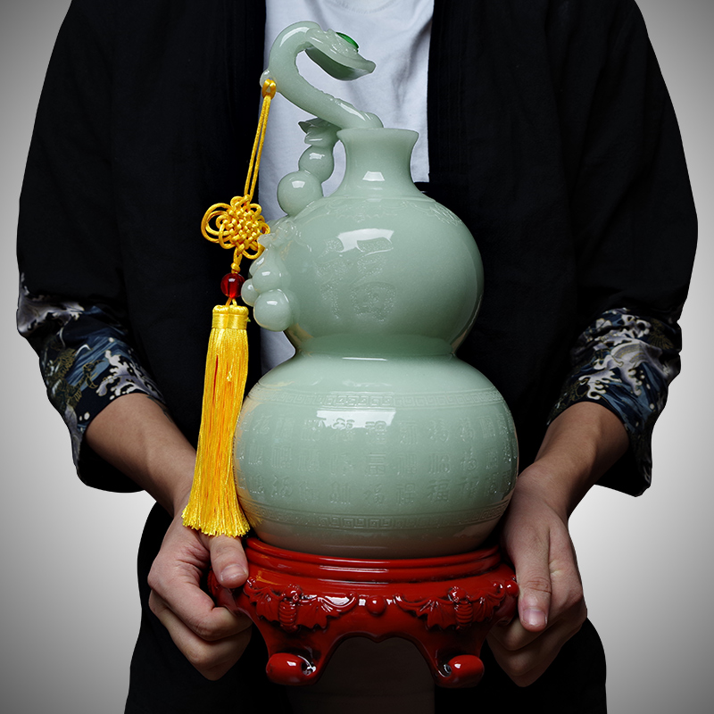 Jade Ping An Ruyi Gourd Pendulum with a pair of wine cabinet Xuanguan Fulu Auspicious Objects Adornment Jo to the New Residence Gift