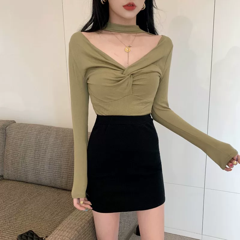Осенняя сексуальная базовая майка с длинным рукавом, 2021 год, slim fit