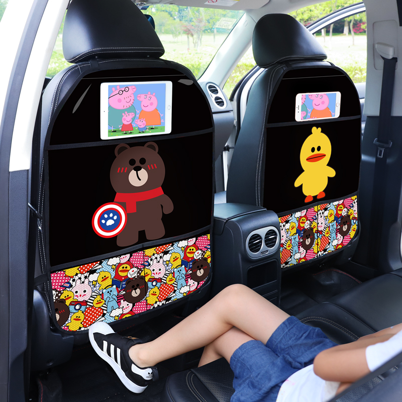 Car seat backrest anti-kick cushion children cartoon protection cushion in car with anti-dirty protective cushion rear anti-kick grinding cushion