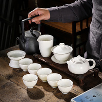 Ceramics complete set of suet jade Kung Fu tea set jade porcelain covered bowl tea cup gift box business gift set