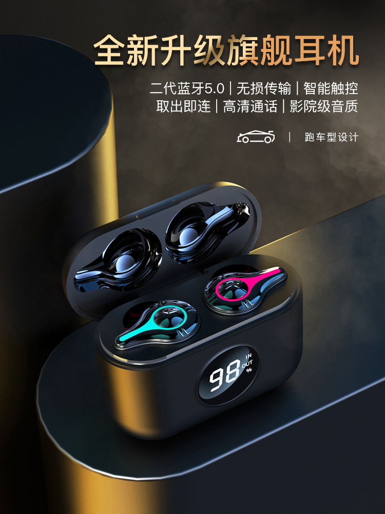 True wireless bluetooth headset 2021 new noise-cancelling single-ear binaural ultra-long standby semi-in-ear game dedicated no-delay sports male running female invisible suitable for Apple Xiaomi Huawei