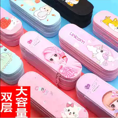 Creative children's stationery box pen case male and girl pencil box PU double-layer large capacity junior high school students Net red pen box
