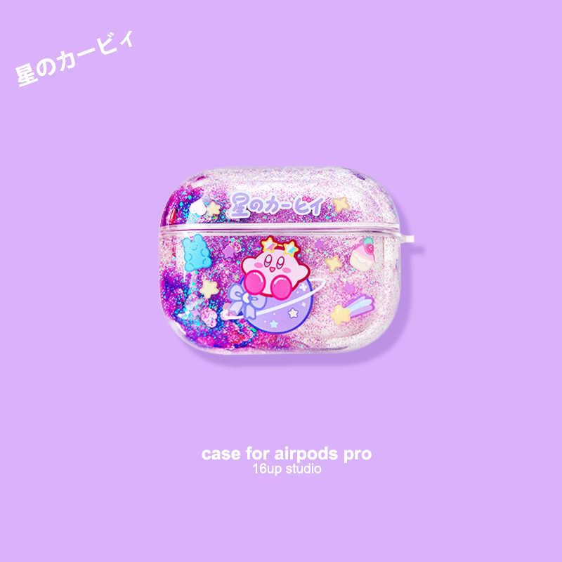 Cute Star Kirby suitable for airpods protective sleeve pro quicksand transparent Apple 2 generation wireless earphone shell 3 hard