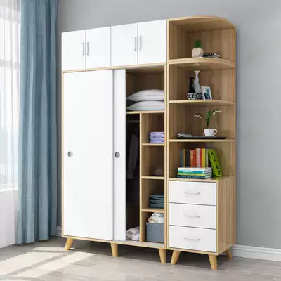 Nordic wardrobe sliding door modern simple household bedroom rental room with solid wood assembly children's simple wardrobe
