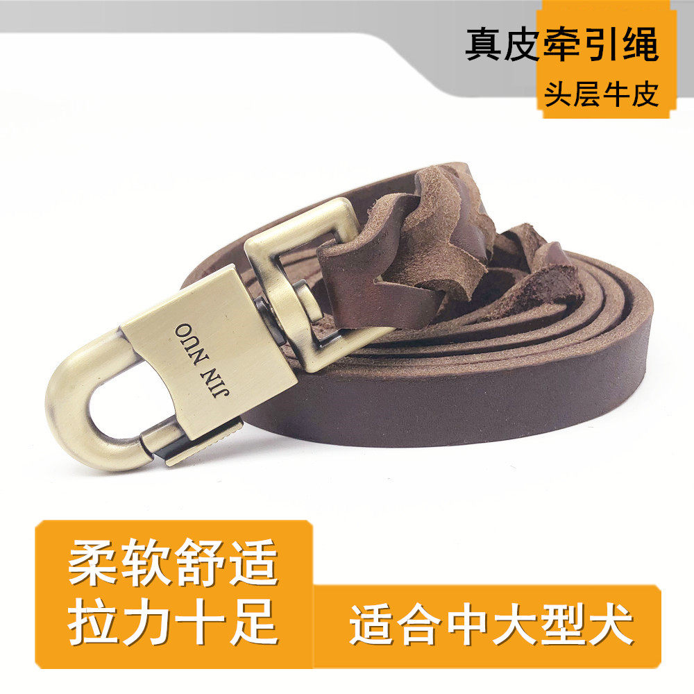 Dog Bull Leather Traction Rope Genuine Leather Walking Dog Rope Medium Sized Large Canine Leather with Horse Dog Depasture Golden Fur Dog Necklace