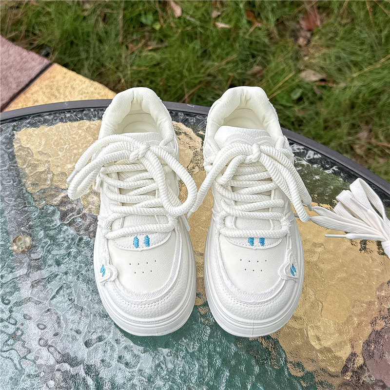 Women's White Sneakers 2025 Spring and Autumn New Versatile Fashion Thick-Soled Student Casual Sports Leather Panel Shoes