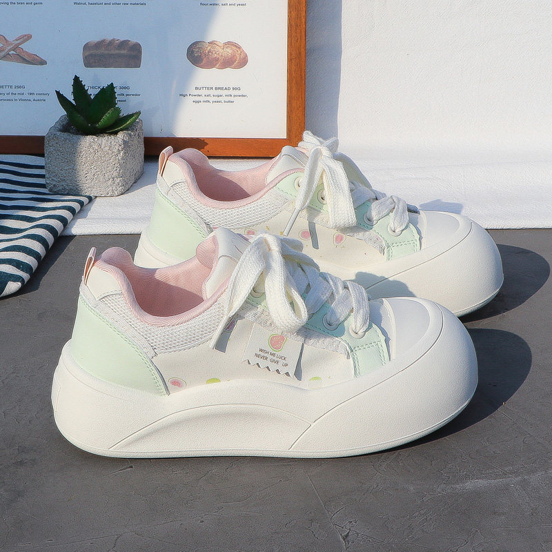 2025 Autumn New Breathable Versatile Thick-Soled White Sneakers for Women ins Trendy Casual Sports Chunky Bread Shoes