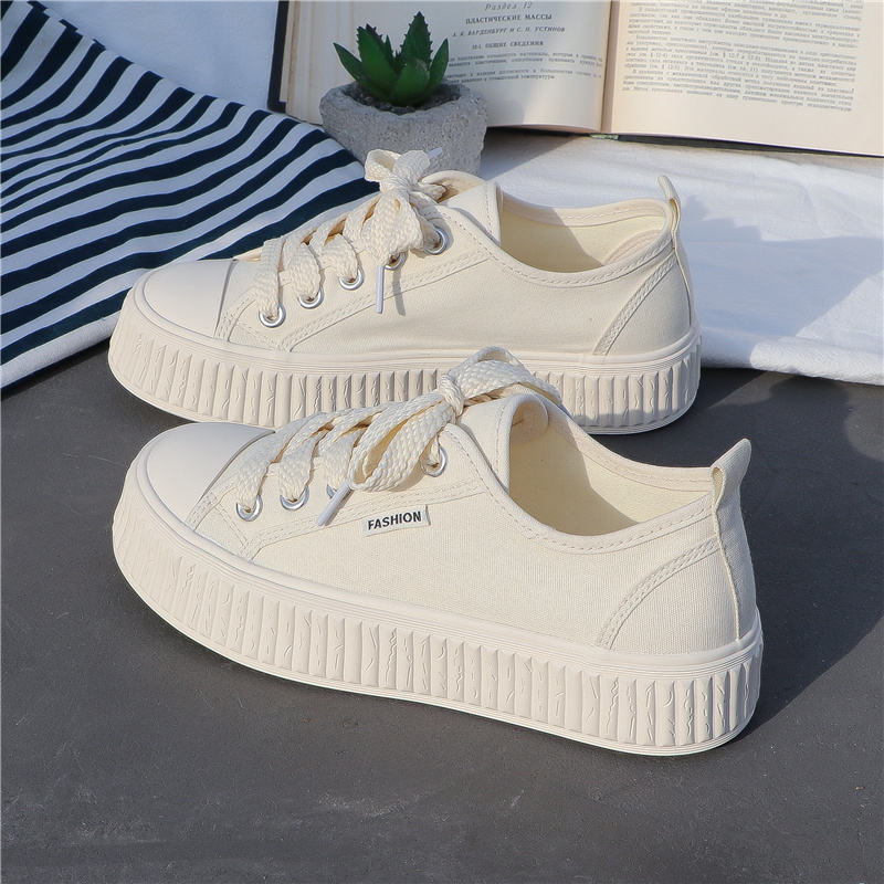 Women's Canvas Shoes 2026 Spring, Summer, and Autumn Versatile Korean Style New Trendy White Shoes Biscuit Casual Sneakers ins Women's Canvas Shoes 2026 Spring, Summer, and Autumn Versatile Korean Style New Trendy White Shoes Biscuit Casual Sneakers ins