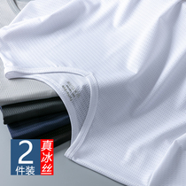 Ice silk short sleeve T-shirt mens summer thin mesh hollow hollow breathable loose large size half sleeve body shirt Sports Quick drying suit