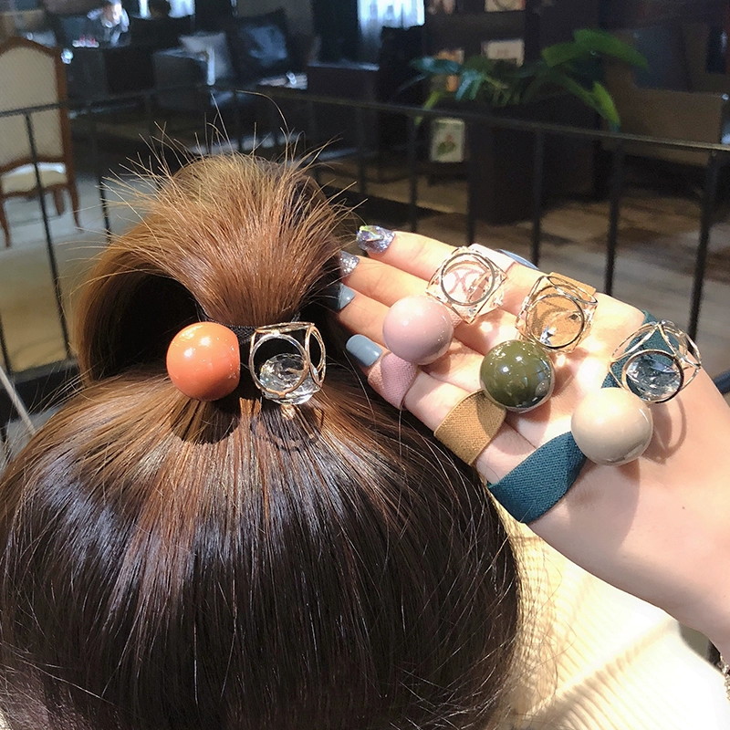 Phong cách hàn quốc rhinestone đầu dây nữ đơn giản lưới màu đỏ cột tóc vòng tròn hàn quốc thắt nút rộng bên cao su dây dày tóc đầu trang sức - Phụ kiện tóc