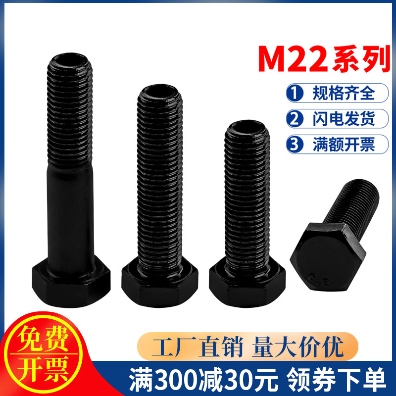 12 Grade 9 full tooth outer hexagonal bolts M22*50*55*60*65*75*80*90*100*110*130-150