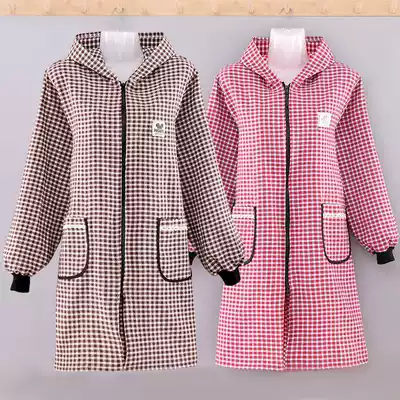 Cotton apron long sleeve oil-proof female gown adult work clothes cotton suit is wearing household cooking coat