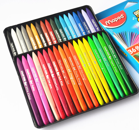 Ma Peide plastic crayon children's painting brush 24 36 48 color color crayon Baby garden children's color pen Environmental protection safety triangle rod 12 color baby crayon pen not dirty hands cartoon barrel