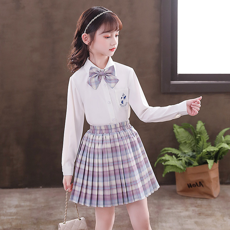 Girls jk uniform skirt genuine CUHK children's college style dress full set of children's autumn primary school school uniform set