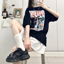 SHAKING American Retro Short Sleeve T-Shirt Female Hip Hop Rap Boy Street Joker ulzzang Couple Half Sleeve