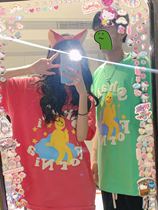 Shaking pink short sleeve summer foam print 2021 new cartoon fun couple green T-shirt men and women