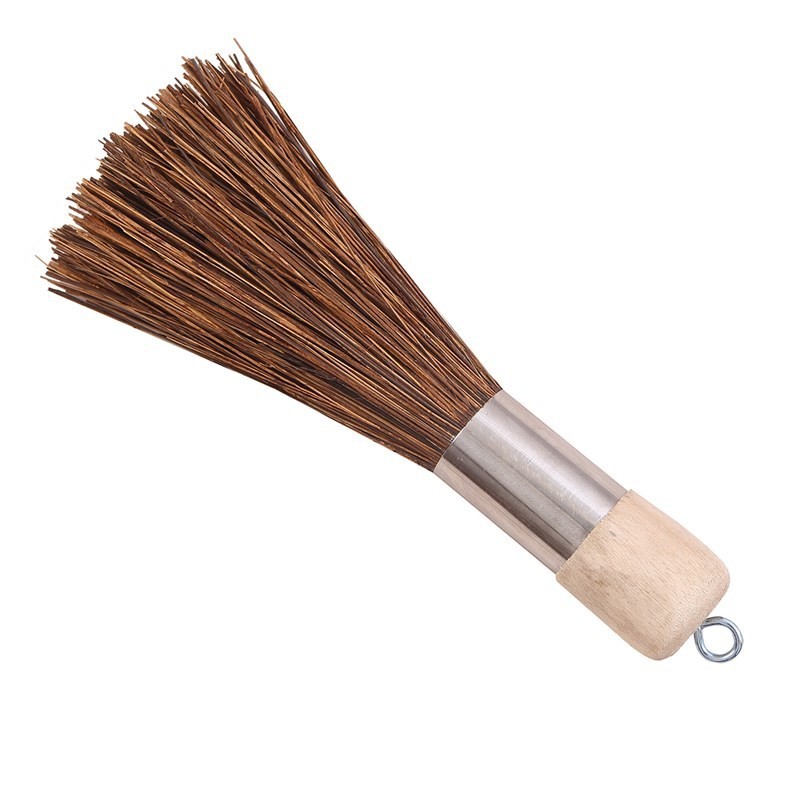 Handmade artifact coconut palm washing pot brush long handle cleaning and degreasing natural bamboo brush non-stick oil dishwashing brush
