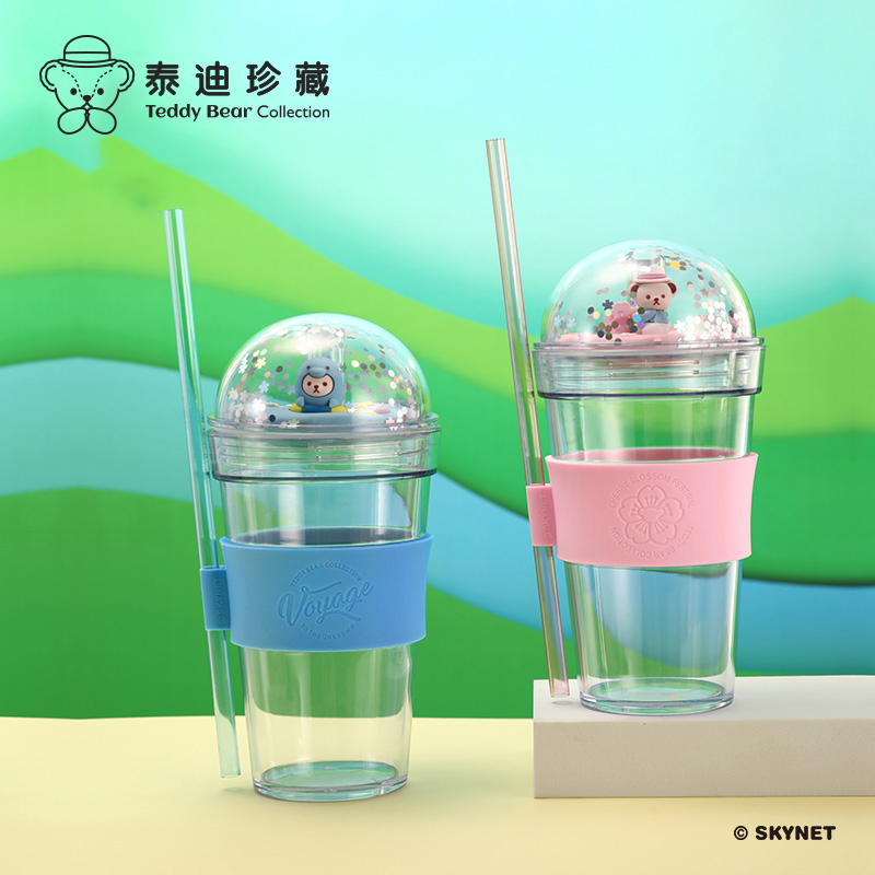 Teddy Treasured Scene Straw Water Glass Cherry Blossom Ocean Series Cups Send Girlfriend Water Glasses Cute High Face Value Cute