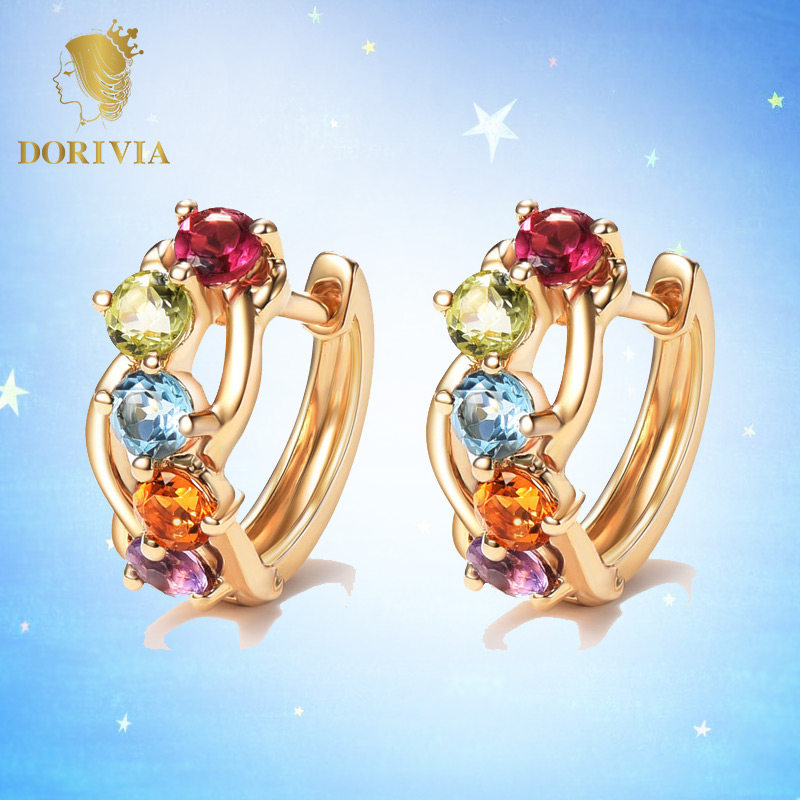 Dorivia Promised 18k Gold Natural Gemstone Earrings Earrings Garnet Amethyst Topaz Earrings
