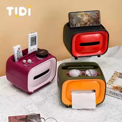 Tissue box removable toilet paper living room household creative cute retro TV remote control storage multi-function desktop napkin box