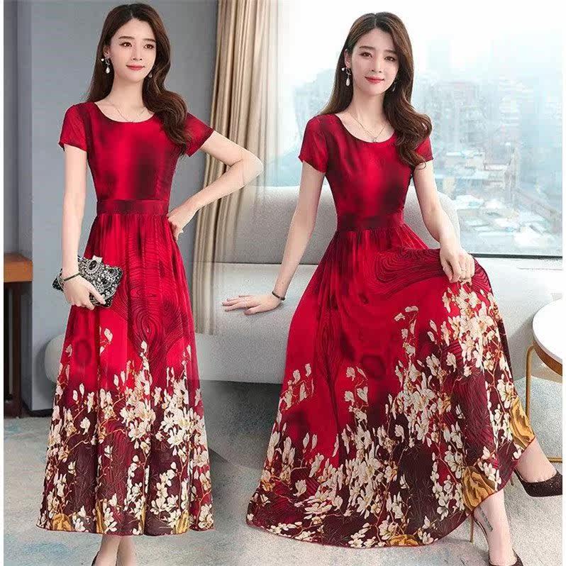 New product] Large size dress with new female spring summer dress Mama dress mid-age Long dress