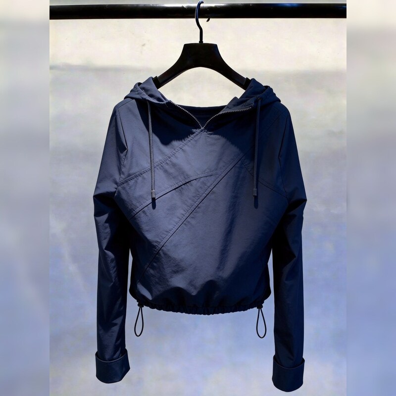 2026 Autumn New French Style Hooded Zipper Short Jacket Women's Drawstring Waist Slimming Commuter Chic Top 2026 Autumn New French Style Hooded Zipper Short Jacket Women's Drawstring Waist Slimming Commuter Chic Top