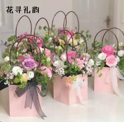 Flower seeking rhyme rhyme rose flower packaging flower arrangement bag waterproof Kraft paper packaging portable floral bouquet box