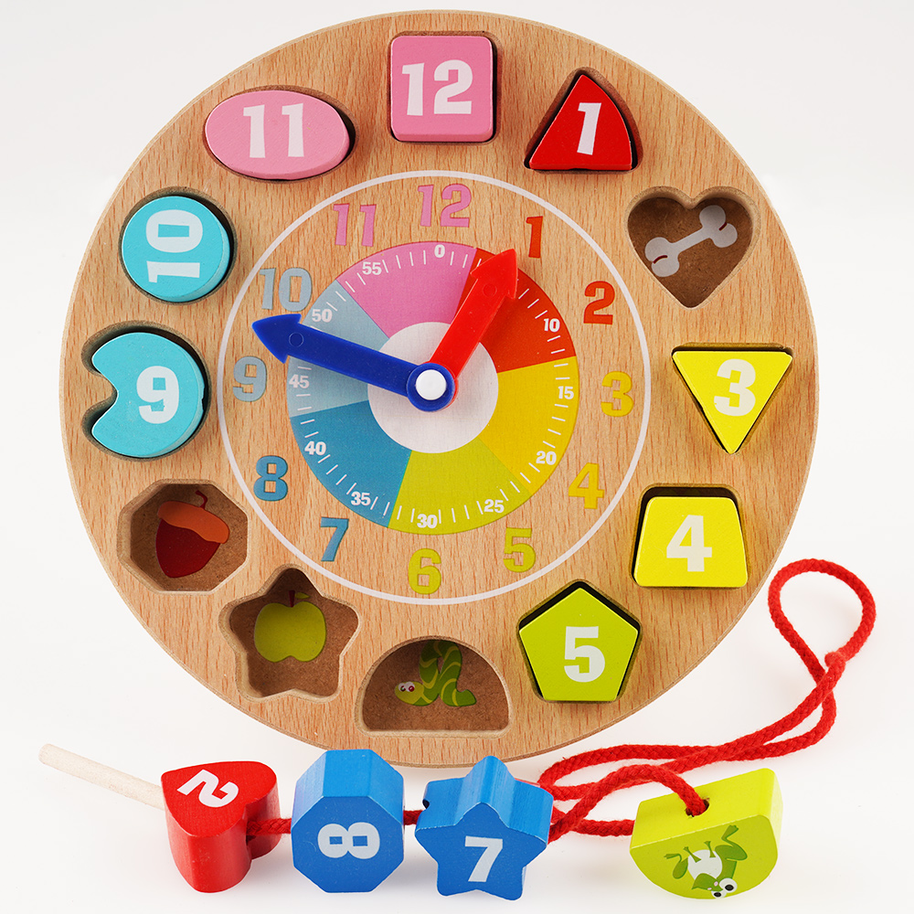 Early teaching digital clock children wooden wearing clock 1 - 3 year old baby's intelligent shape cognitive pairing toys