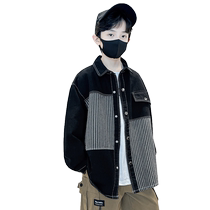 Childrens clothing boys denim jacket striped spring clothing 2024 new big childrens shirt tops spring and autumn fashionable and handsome