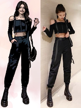 Overalls womens slim high waist small loose leg pants spring and autumn hip hop ins tide black handsome casual pants