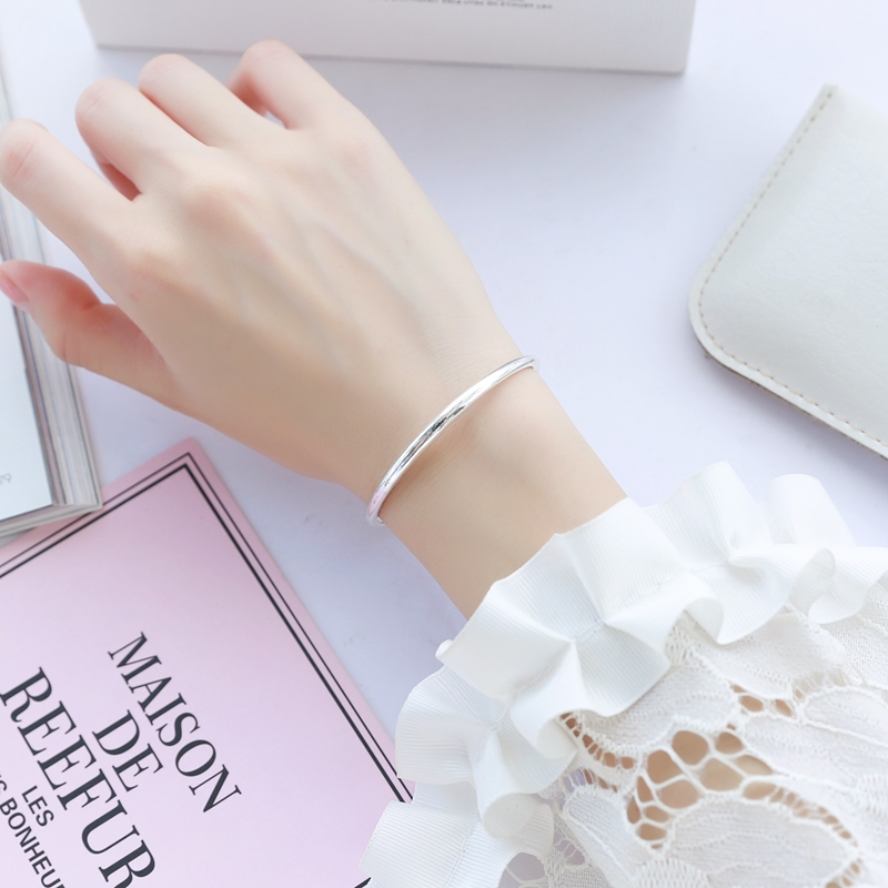 s999 foot silver bracelet female fashion push and pull adjustable personality simple retro wind solid sentient young style