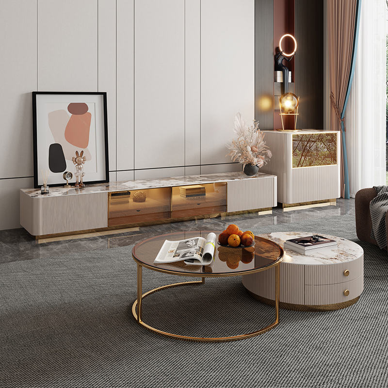 Light luxury slate TV cabinet glass coffee table combination small apartment living room 2021 new living room furniture set