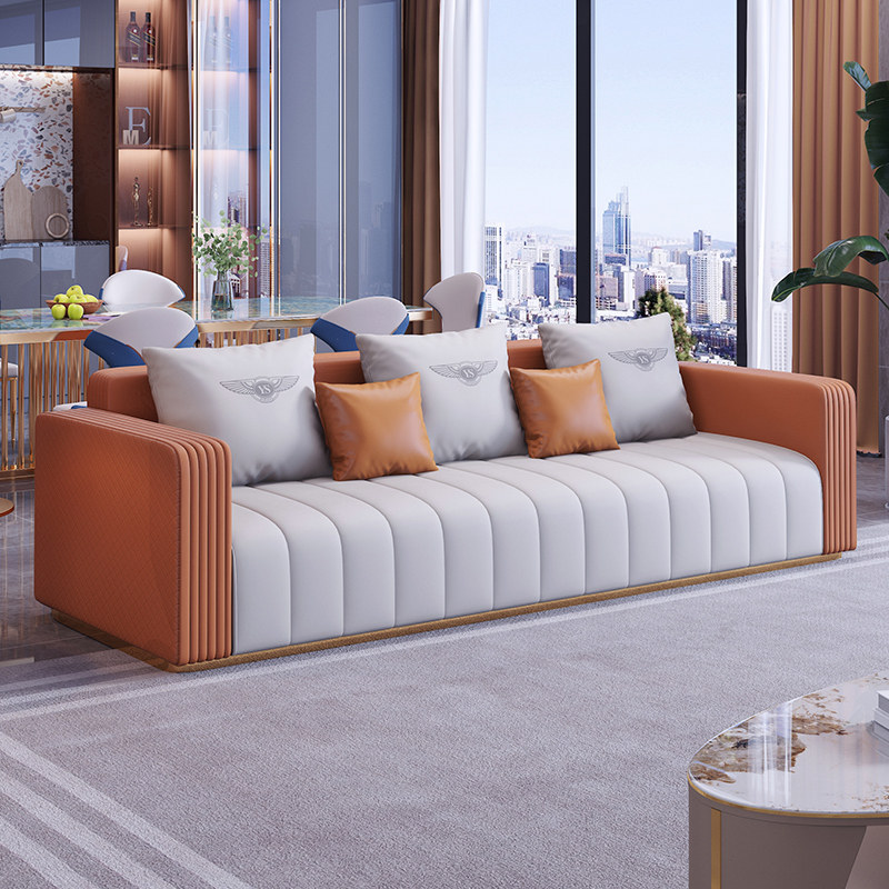 Light luxury first layer leather sofa combination three-person double villa living room Dapingshu designer sofa living room furniture