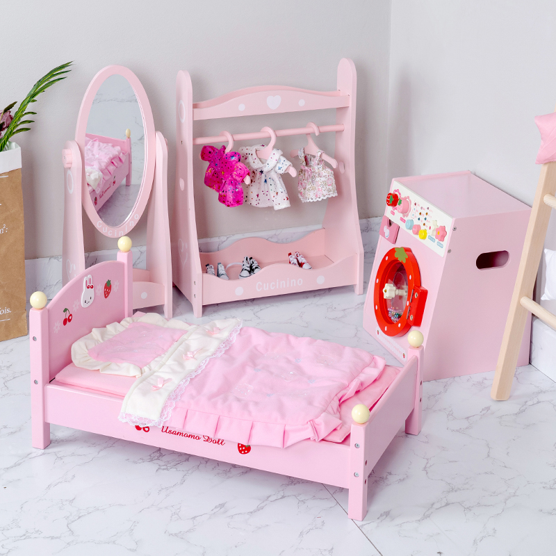 Wooden toy doll bed children girlbaby wooden wooden simulation large mini bed birthday present