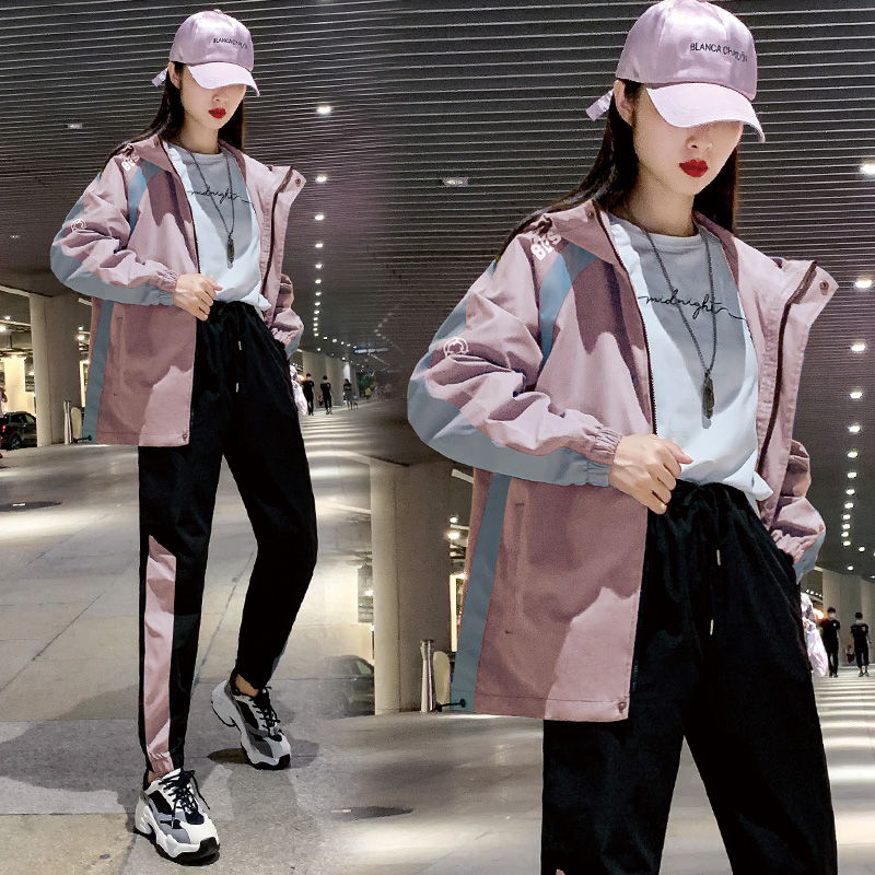 Fleece sportswear suit women's autumn and winter 2022 new fashion foreign style slim casual middle school students two-piece suit