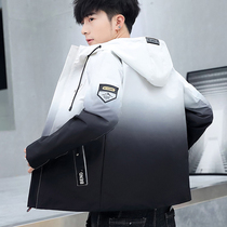Gradient color jacket Mens spring and autumn Korean version trendy new 100 hitch student casual plus suede thickened fried street winter jacket