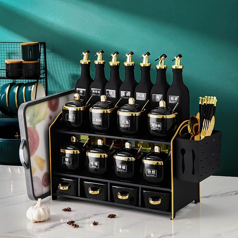 Kitchen home seasoning rack oil salt sauce vinegar seasoning jar oil pot storage combination Nordic ceramic seasoning jar