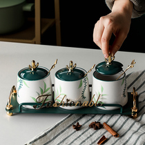 Household oil and salt sauce vinegar seasoning bottle jar combination set ceramic sugar jar kitchen seasoning storage combination