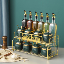 Household oil and salt sauce vinegar seasoning jar glass oil pot full kitchen rack combination Storage Set