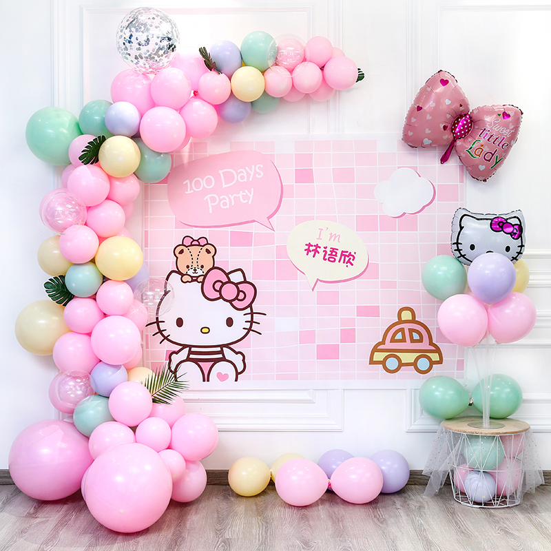 Girl baby's first birthday arrangement balloon decoration children's party 1 100-day 100-day feast scene background wall 2