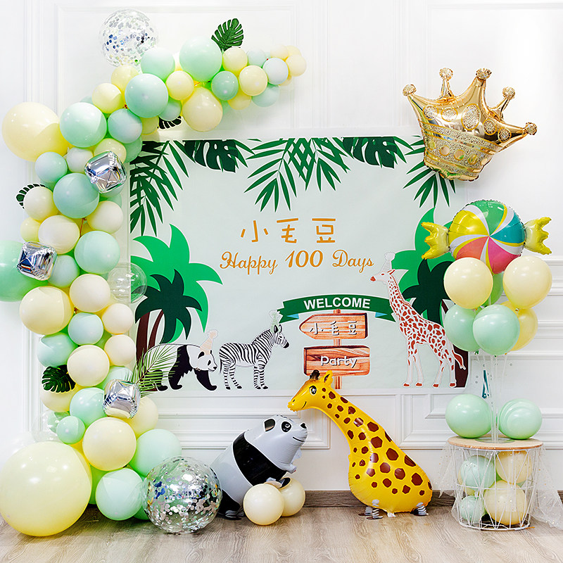 Baby's one-year-old birthday arrangement decoration balloon party children's girls and boys' 100-day feast scene custom background wall