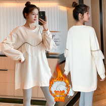 Pregnant Woman Autumn Winter Clothing Loose large code t-shirt Long sleeves jacket Autumn Winter Advanced texture Wear Plus Suede Thickened Necroe